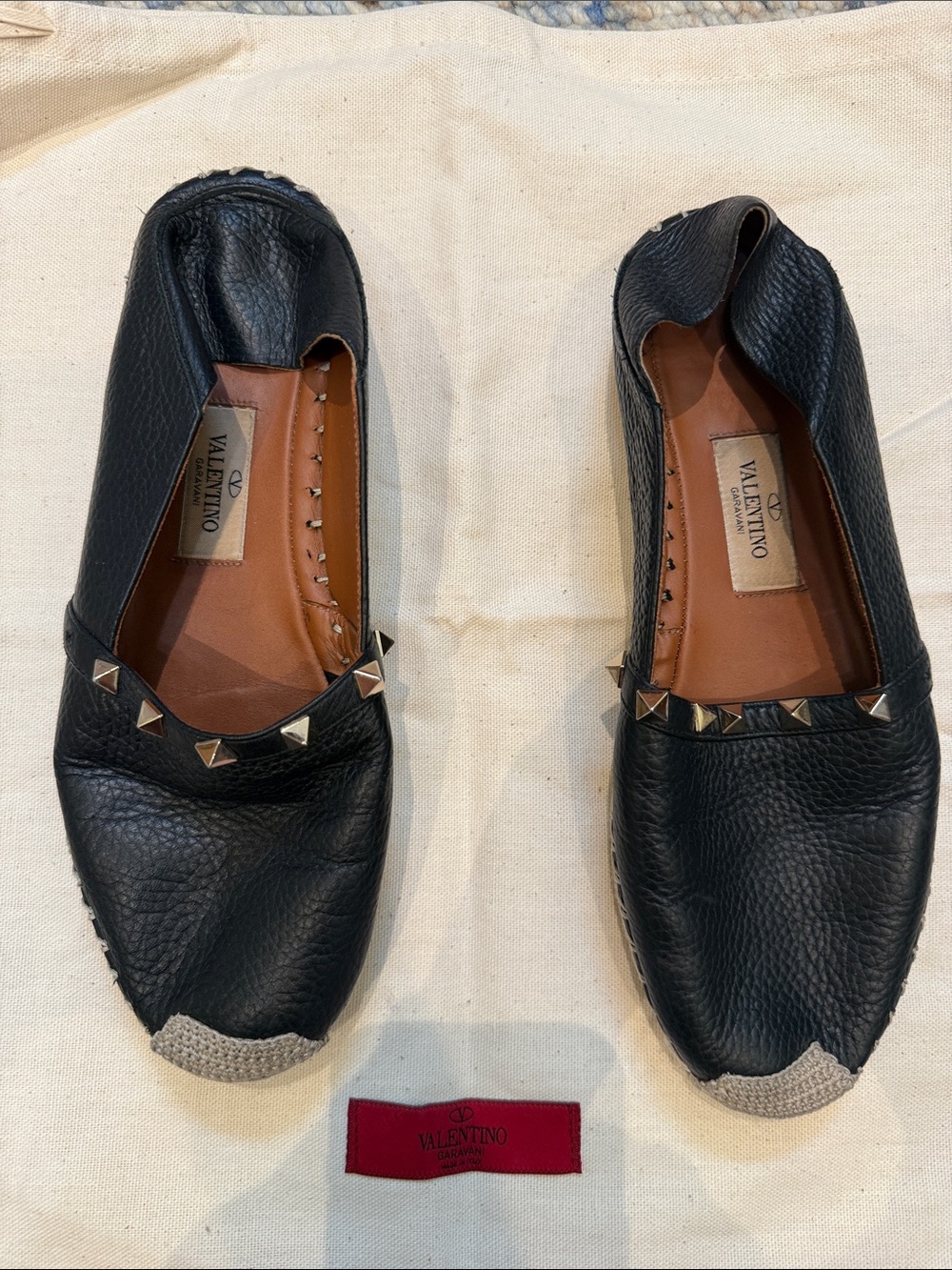 Valentino Garavani Black Pebbled Leather Studded Slip-On Loafers